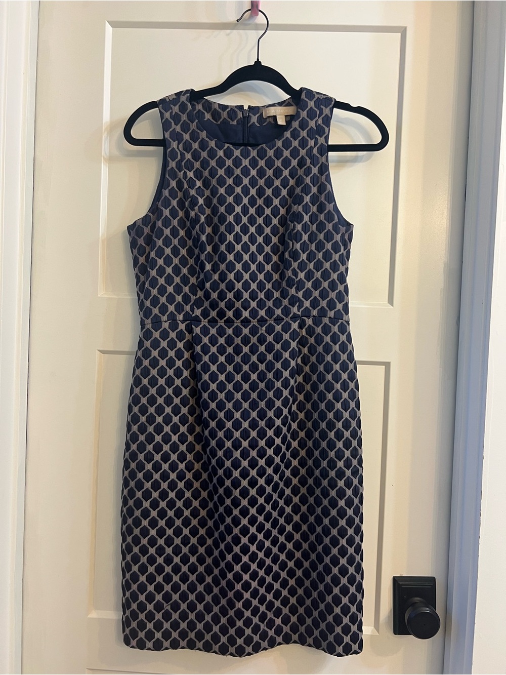 Banana Republic Navy and Cream Geometric Midi Sheath Dress